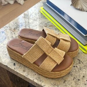 Zodiac Beige Woven Platform Sandals